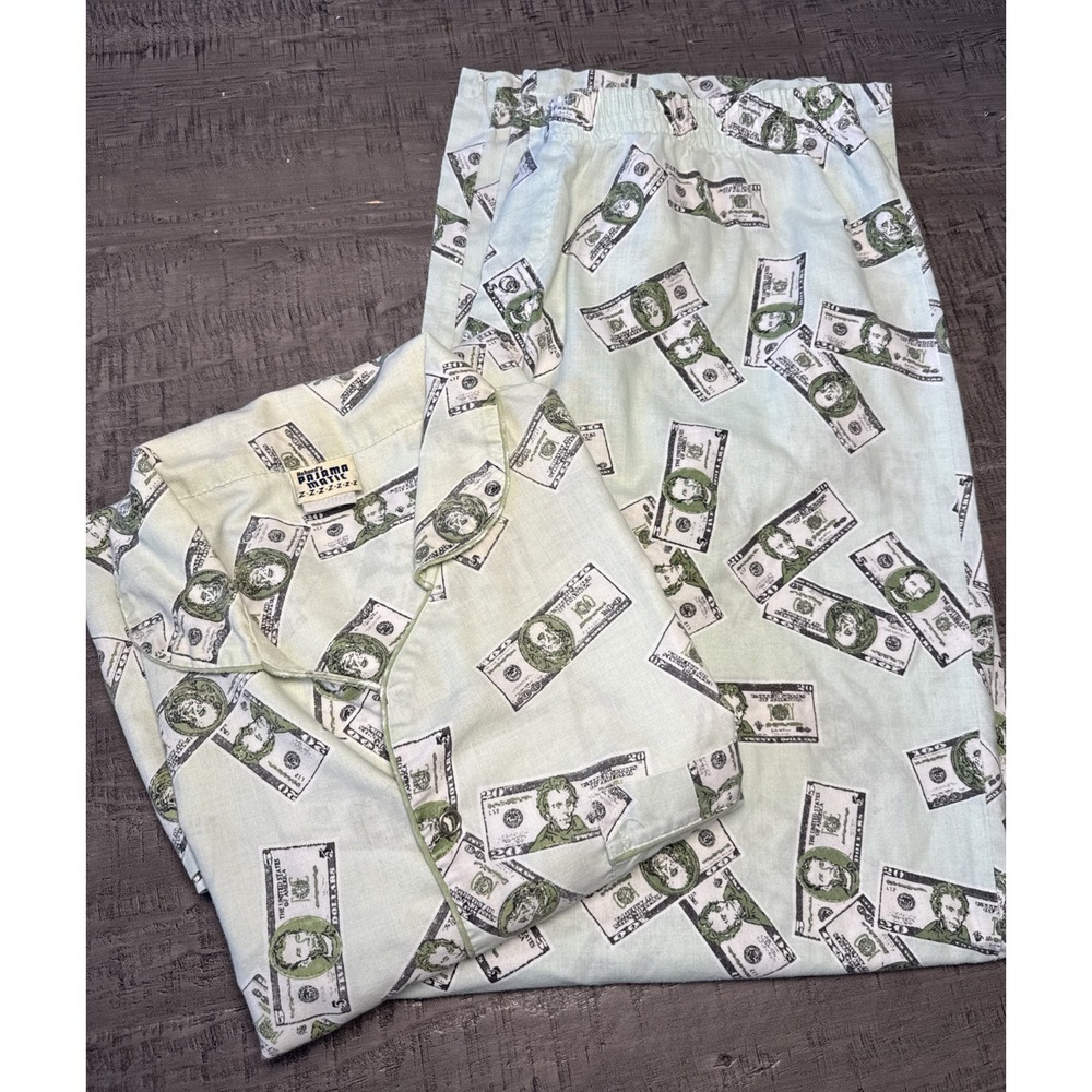 Vintage Haband Pajamas L Novelty Money Print Dollar Bill Lounge Set Y2K Rare